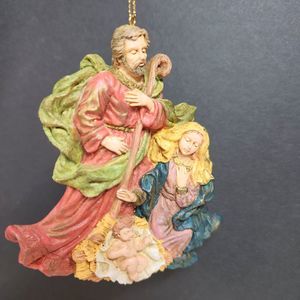 Nativity Hanging Christmas Ornament Painted Resin 4 in. Long Jesus Mary Joseph